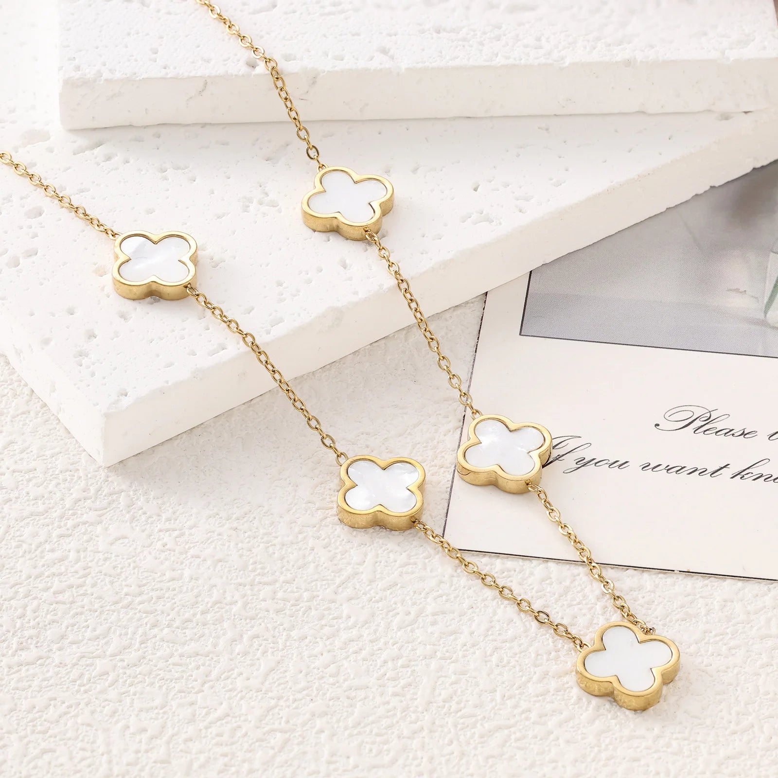 Four-Leaf Clover Necklace and Bracelet Jewelry Set