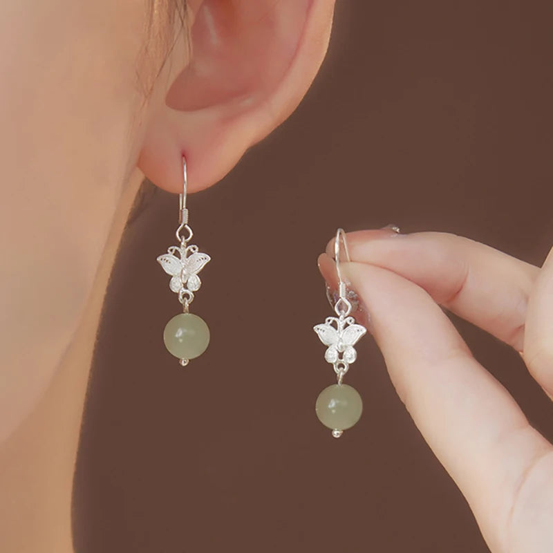 925 Sterling Silver Jade Drop Earring for Women