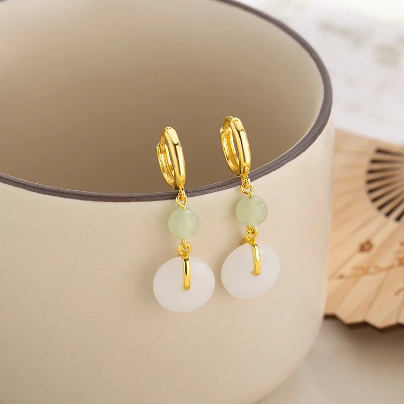 925 Sterling Silver Jade Drop Earring for Women