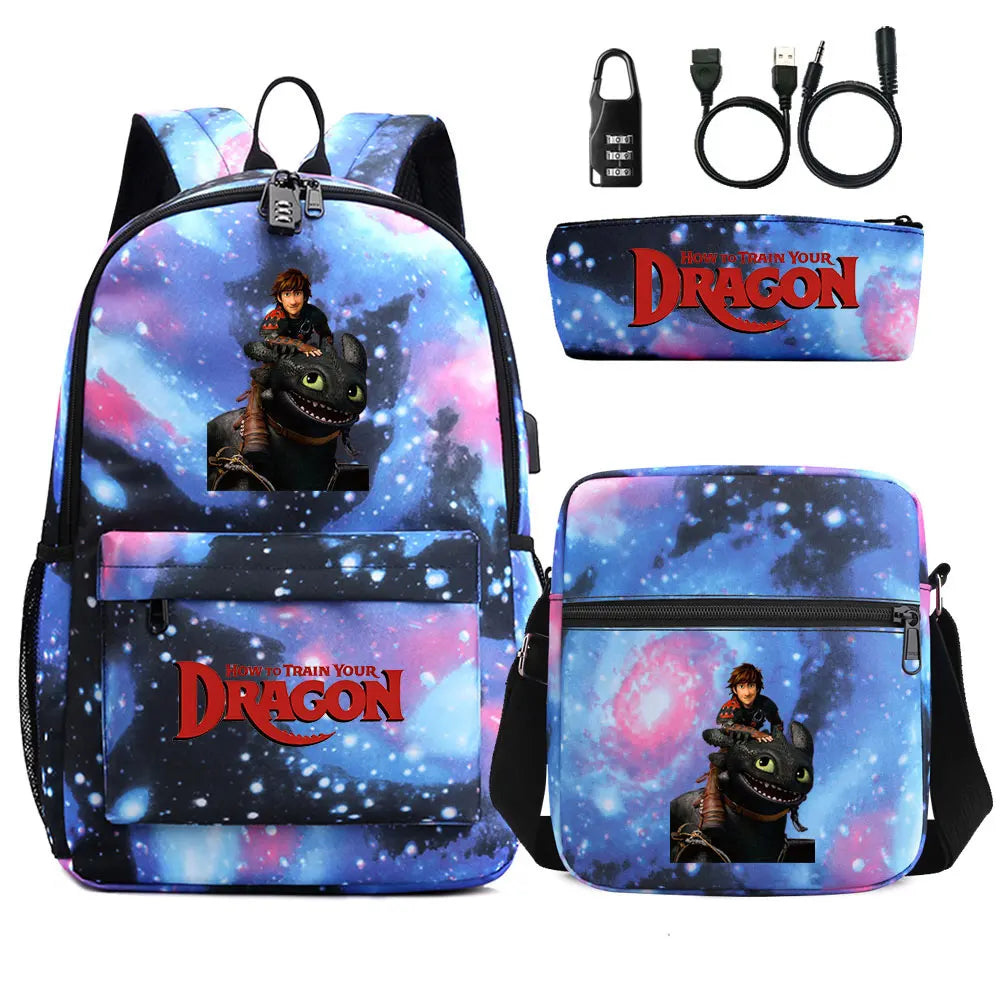 How to Train Your Dragon 3Pcs USB Anti-theft Lock Boy Girl Kids Back To School