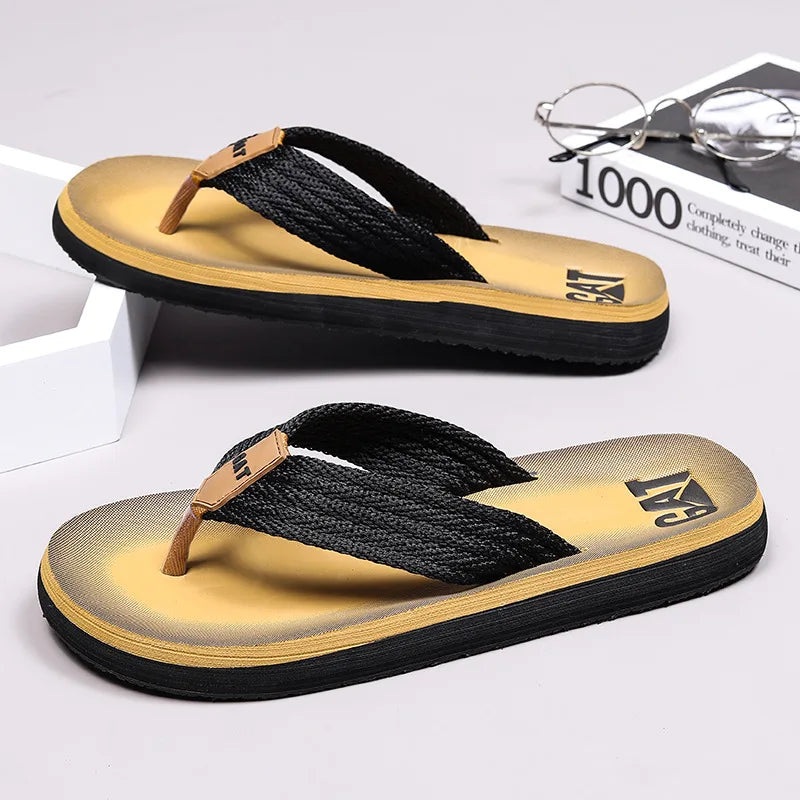 Men's GAT Flip-Flops Wide Strap Non-Pinch Retro Outdoor Anti-Slip Breathable British Style Slippers