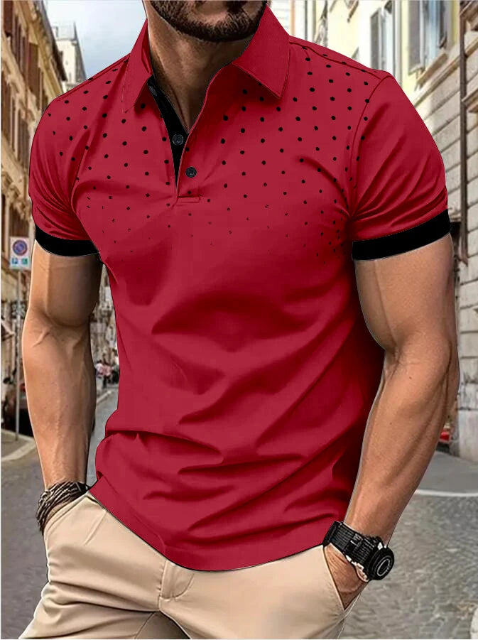 Men's 3D printed short sleeve and lapel short sleeve color matching fashion