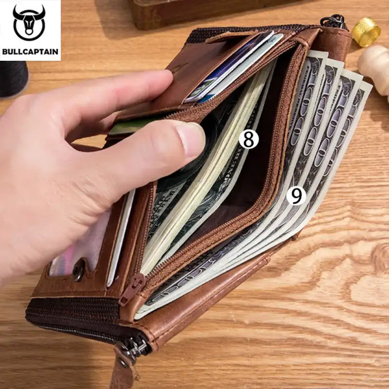 Retro Leather Men's Wallet Leather Zipper Buckle Short Money Wallet
