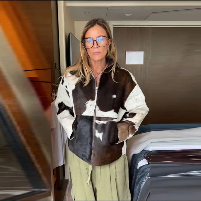 Women's Irregular Printed Jackets Cow Pattern Coats