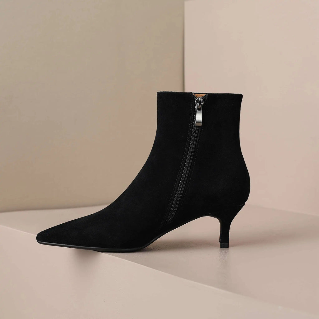 Krazing Pot Big Size Cow Suede Pointed Toe High Heels Modern Boots