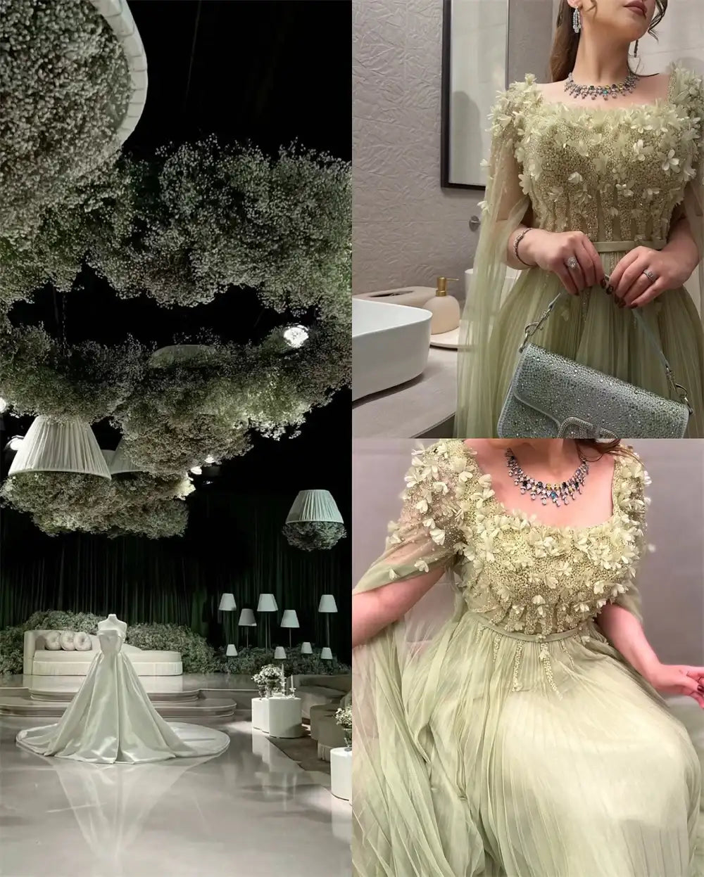 Sansa Green 3D Flowers Beading Prom Dresses