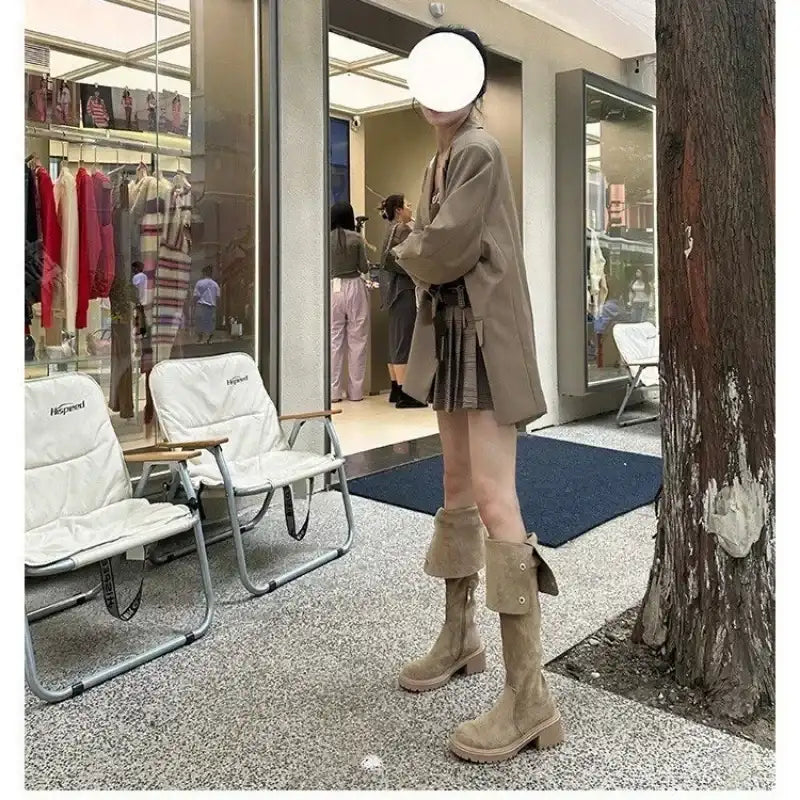 Over The Knee Cowboy Boots Women  Designer Winter Platform Shoes