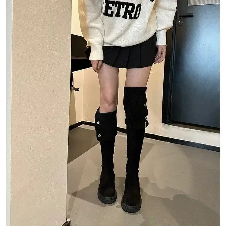 Over The Knee Cowboy Boots Women  Designer Winter Platform Shoes