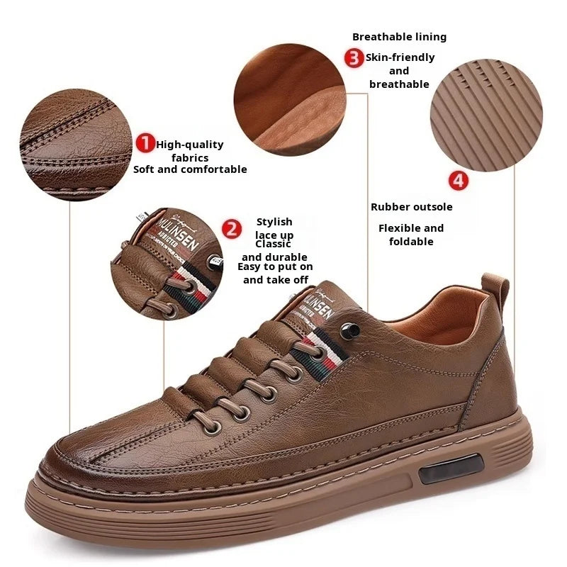 Men's Casual Shoes Spring Autumn Depressurized Breathable Lace free Leather Shoes
