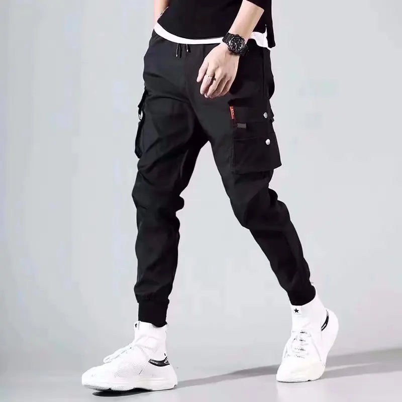 Multi Pocket Joggers for Spring Autumn Men Street Style Waist Drawstring Casual Pants