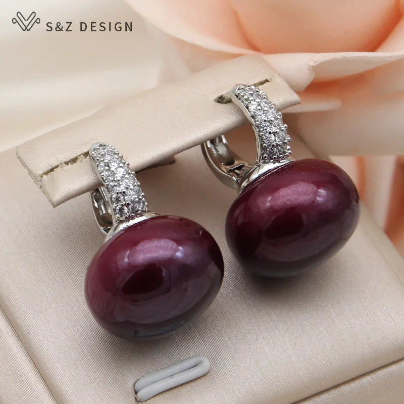 Round Big Pearl Dangle Earrings For Women