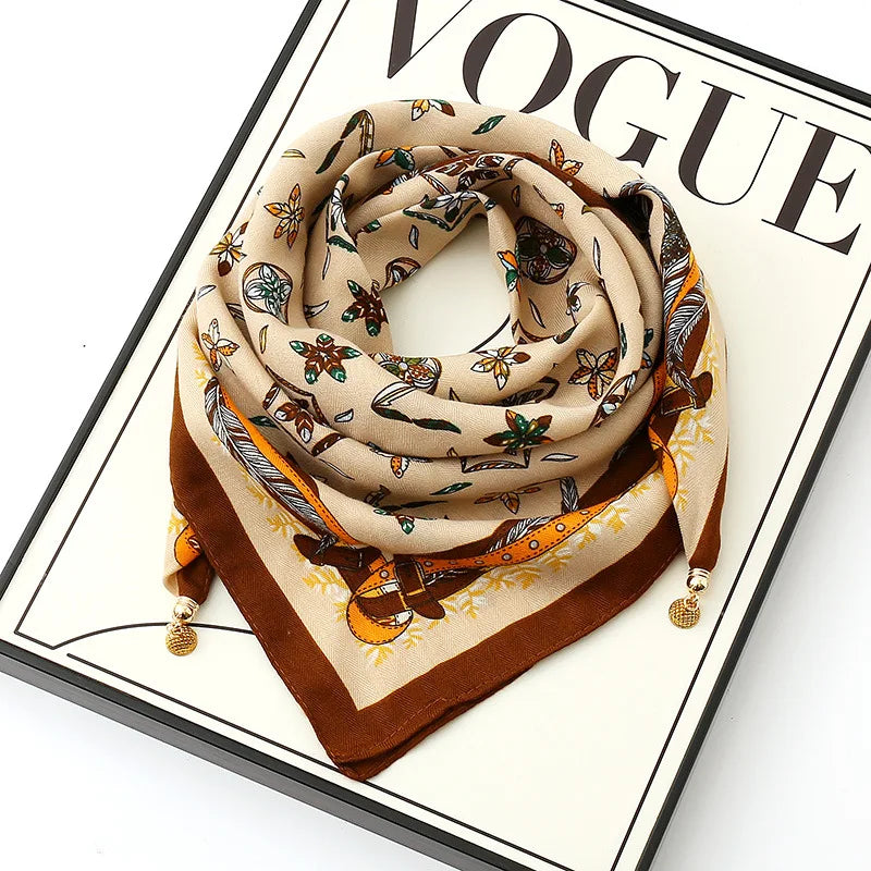 Luxury Magnetic Buckle Striped Silk Scarf