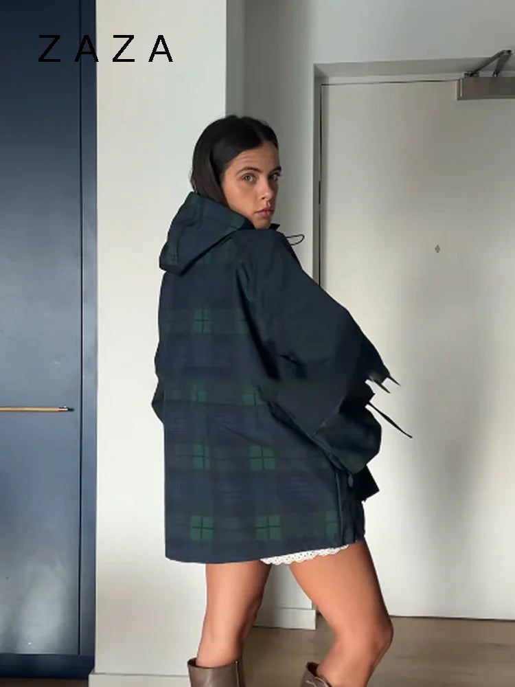 Women Vintage Grid Loose Jacket