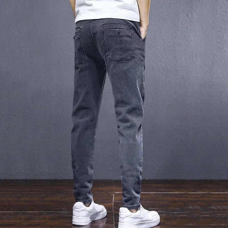 Men's Comfortable Elastic Waist Denim Pants Plush Thermal Autumn Winter Harem Trousers
