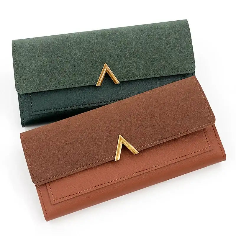 New Korean version women's wallet long V-shaped buckle three fold wallet for women