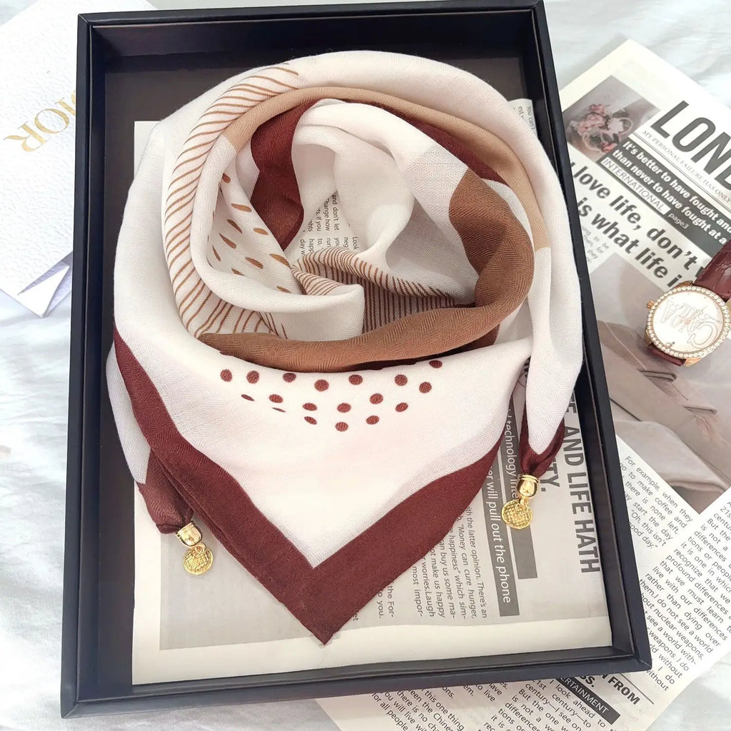 Luxury Magnetic Buckle Striped Silk Scarf