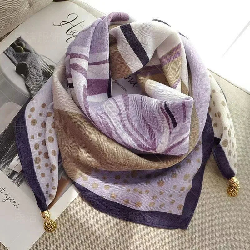 Luxury Magnetic Buckle Striped Silk Scarf