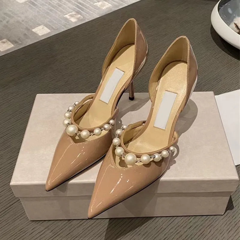 Star style Luxury Pearls Rhinestones  and Patent Leather Women Pumps