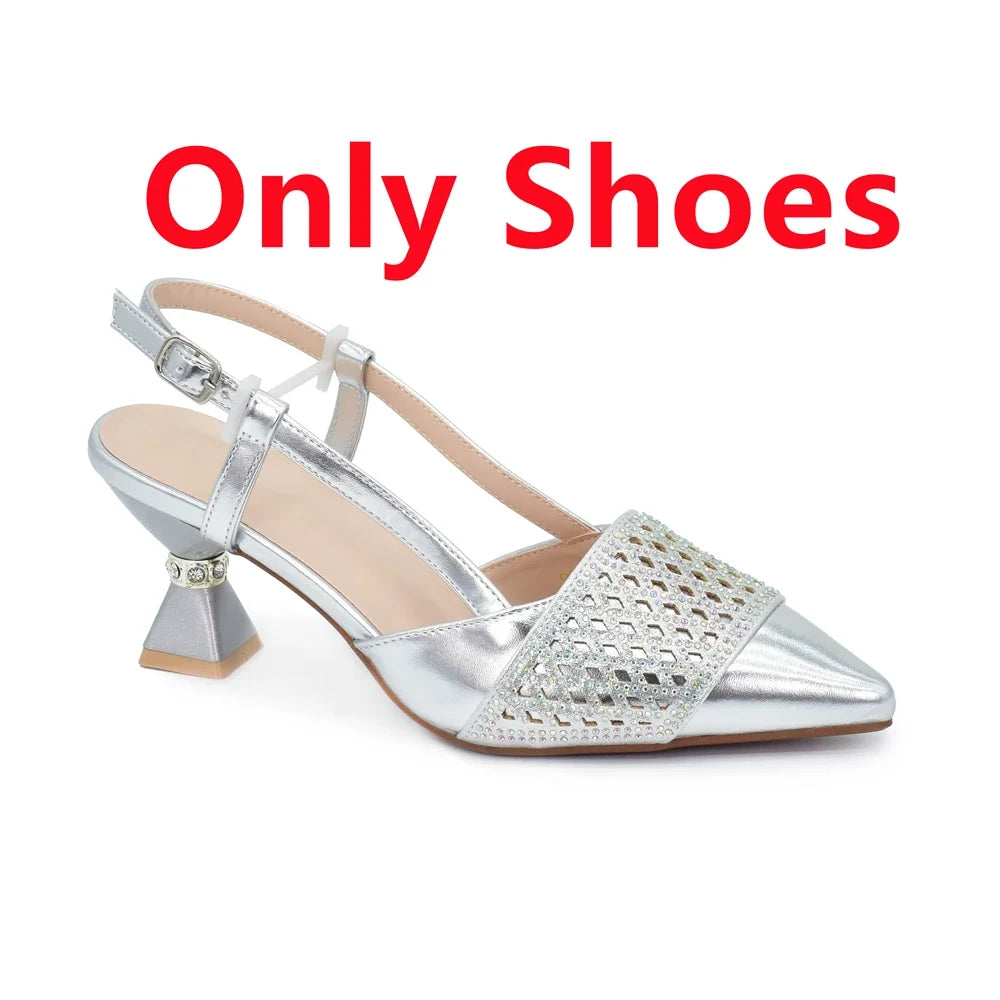 New Women's Heeled Shoes and Bag Set - Rhinestone-Decorated Luxury Design for Parties