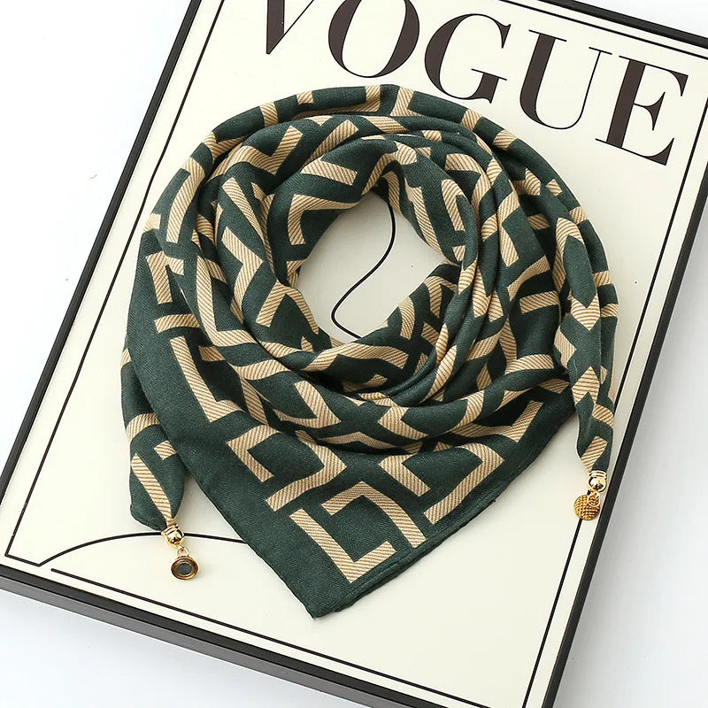 Luxury Magnetic Buckle Striped Silk Scarf