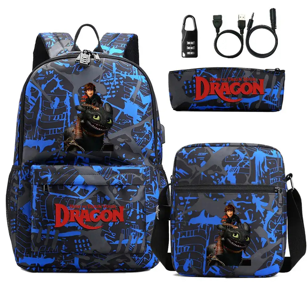 How to Train Your Dragon 3Pcs USB Anti-theft Lock Boy Girl Kids Back To School