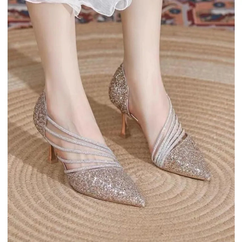 Sexy Pointed-Toe Champagne Ladies High Heels