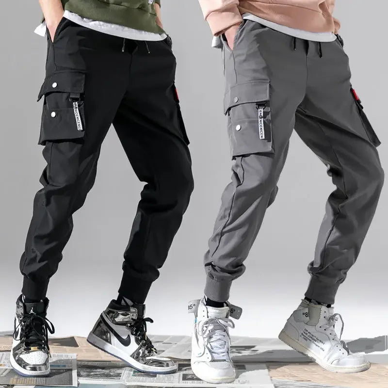 Multi Pocket Joggers for Spring Autumn Men Street Style Waist Drawstring Casual Pants