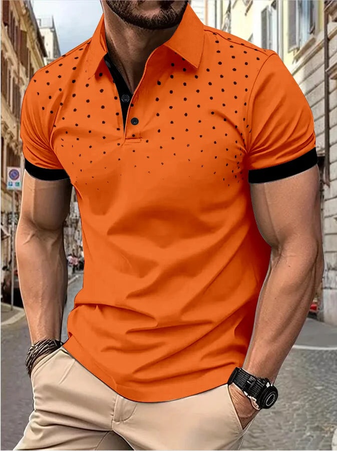 Men's 3D printed short sleeve and lapel short sleeve color matching fashion