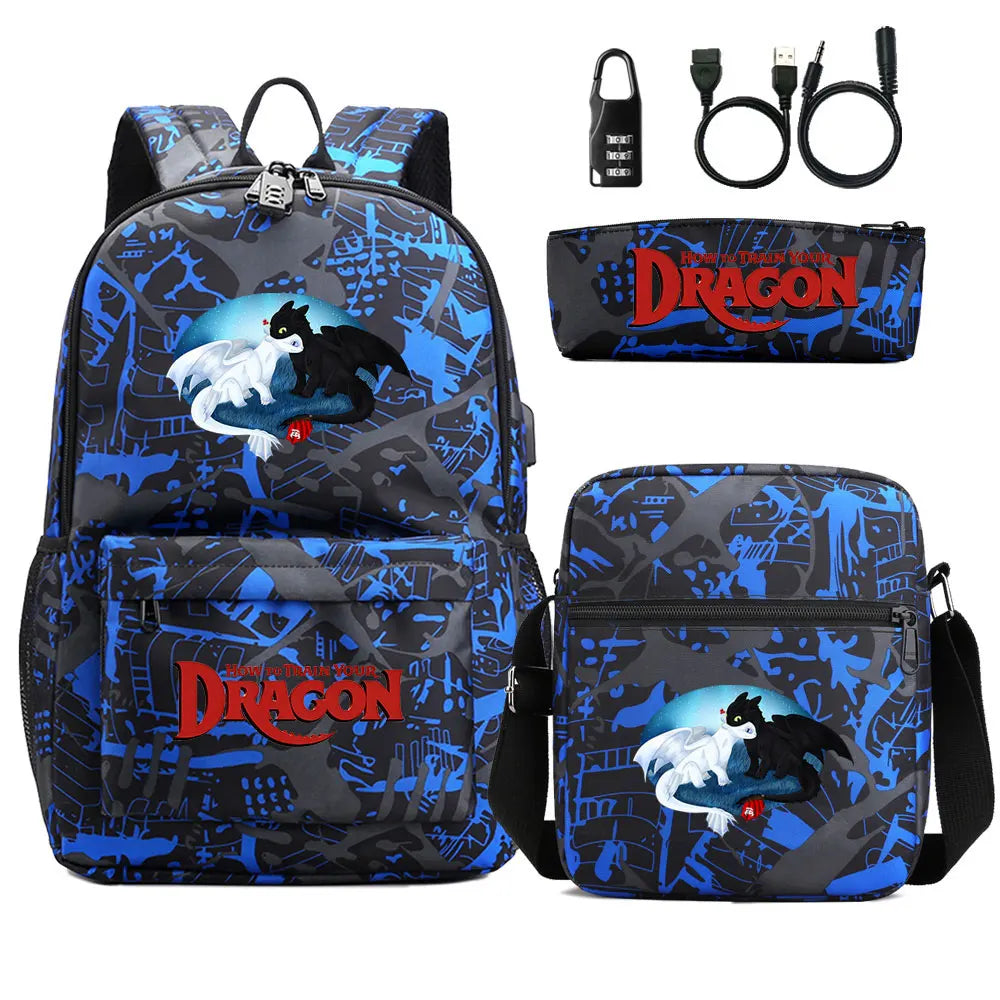 How to Train Your Dragon 3Pcs USB Anti-theft Lock Boy Girl Kids Back To School