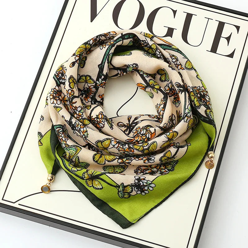 Luxury Magnetic Buckle Striped Silk Scarf