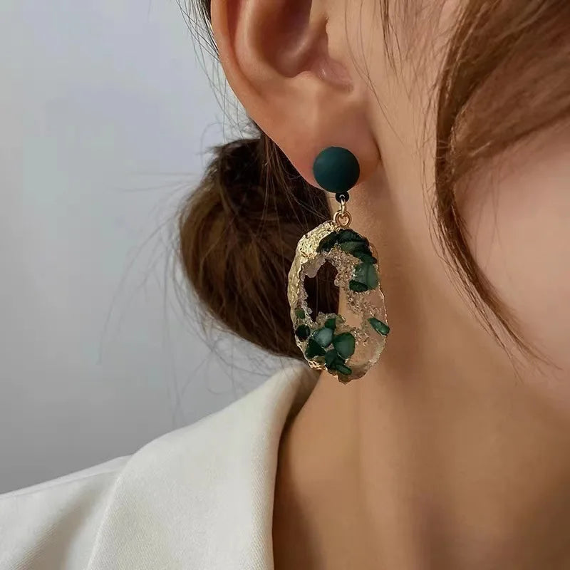 Vintage Emerald Irregular Earrings for Women