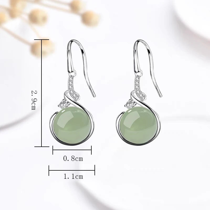 925 Sterling Silver Jade Drop Earring for Women