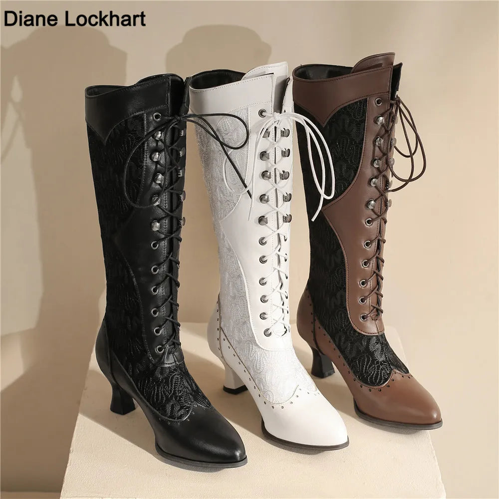 Women Victorian Pointed Toe Mid-Calf Boots