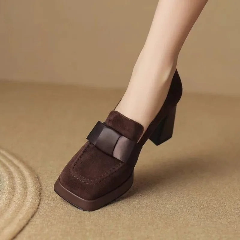 Square-Toe Bowtie Retro French Style Loafers