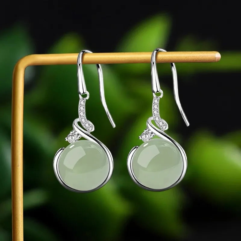 925 Sterling Silver Jade Drop Earring for Women