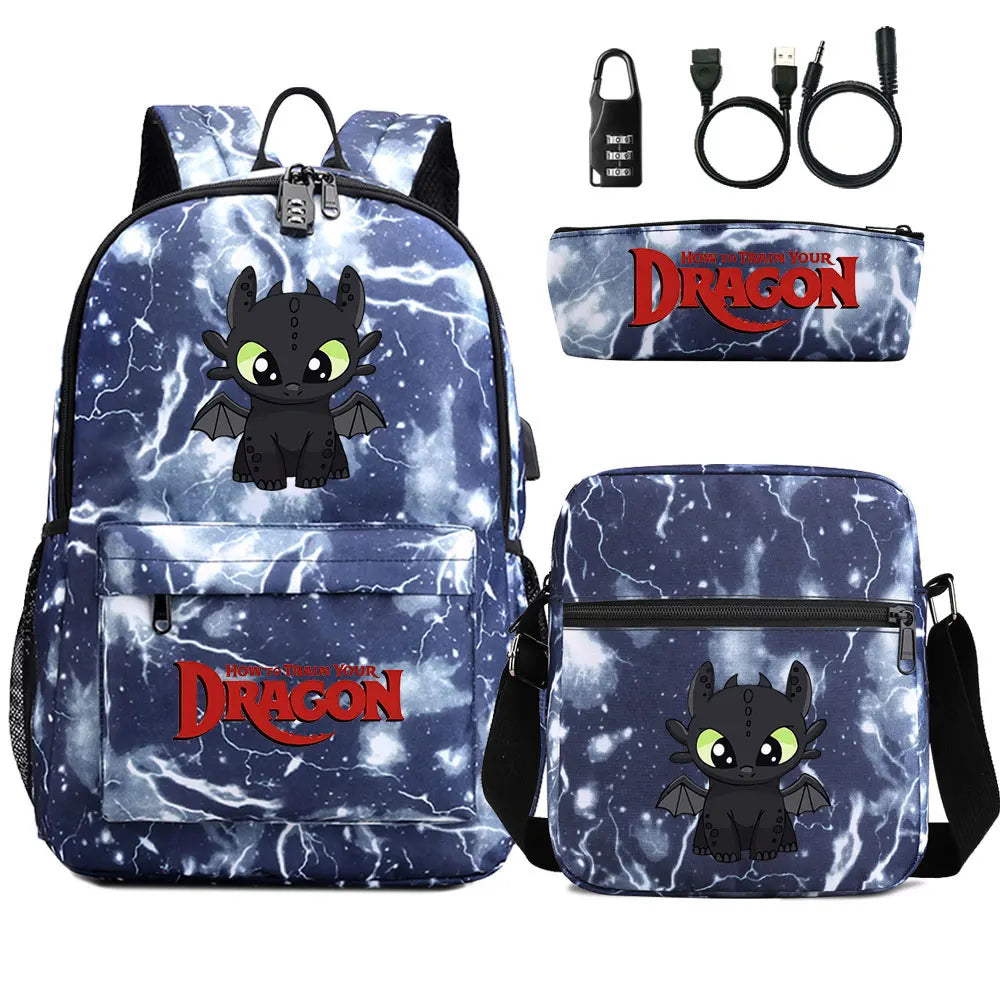 How to Train Your Dragon 3Pcs USB Anti-theft Lock Boy Girl Kids Back To School