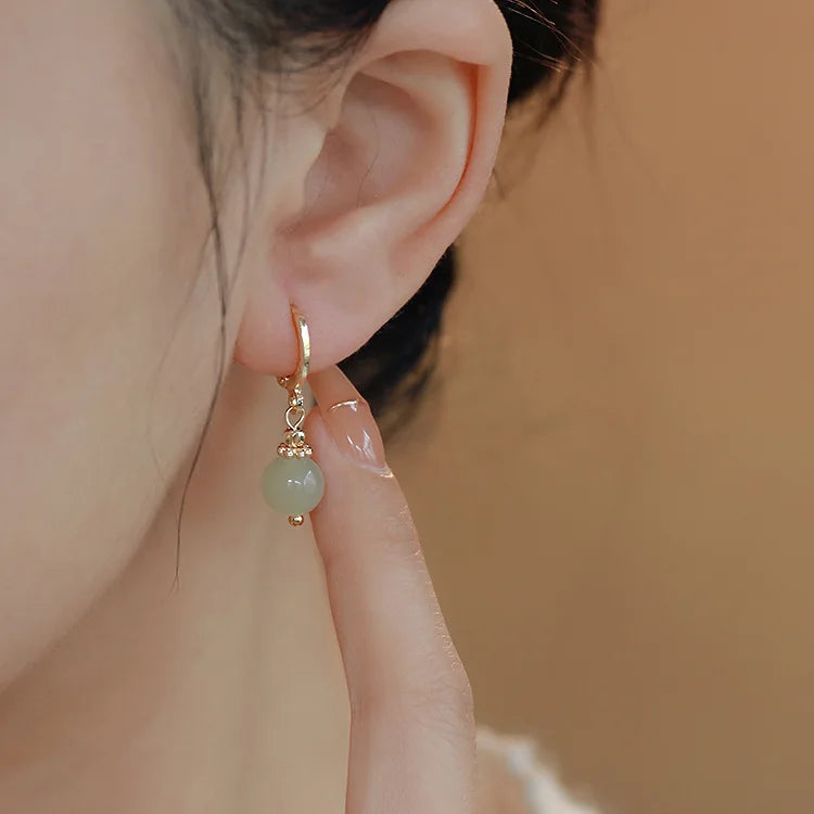 925 Sterling Silver Jade Drop Earring for Women