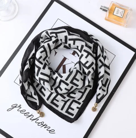 Luxury Magnetic Buckle Striped Silk Scarf