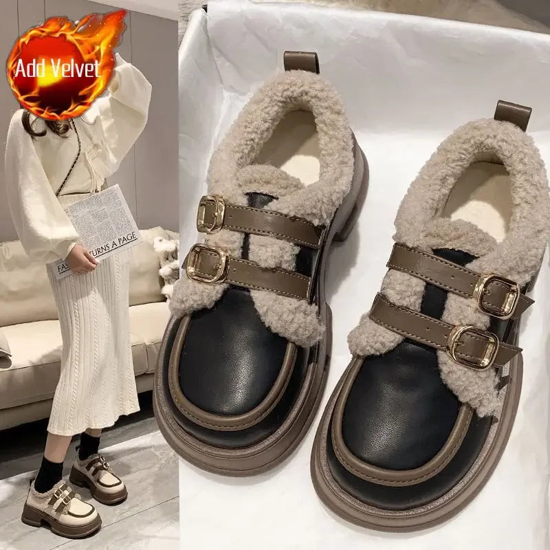 Woman Shoes Platform Chunky Round Toe Snow Loafers Boots