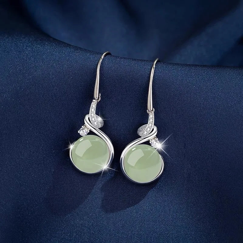 925 Sterling Silver Jade Drop Earring for Women