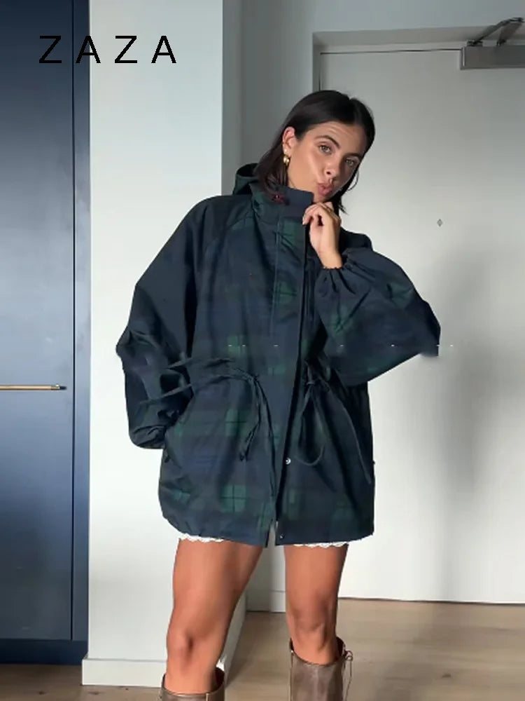 Women Vintage Grid Loose Jacket