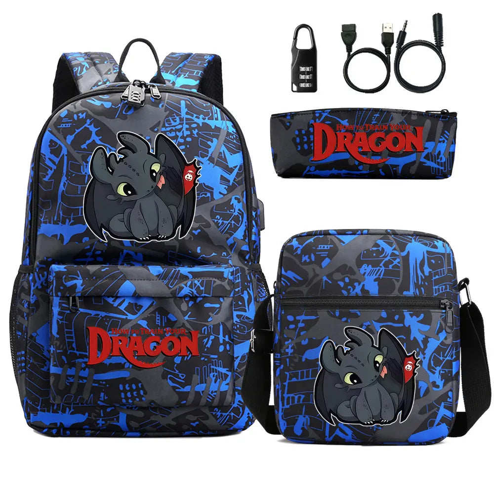 How to Train Your Dragon 3Pcs USB Anti-theft Lock Boy Girl Kids Back To School