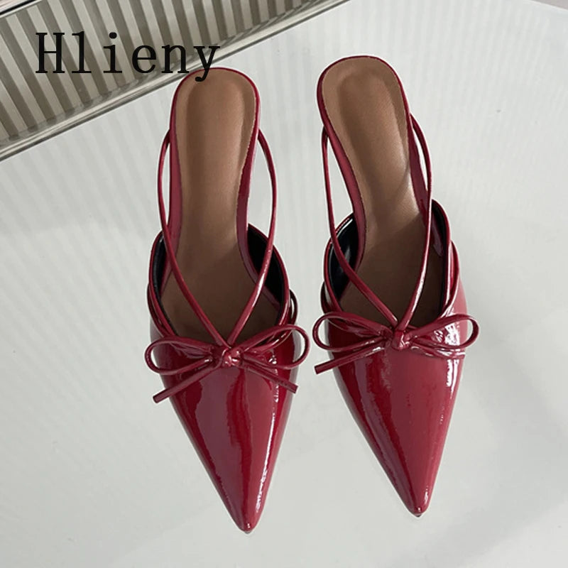 Butterfly-Knot Pointed Toe Low Thin Heels Mules Slippers Women Pumps