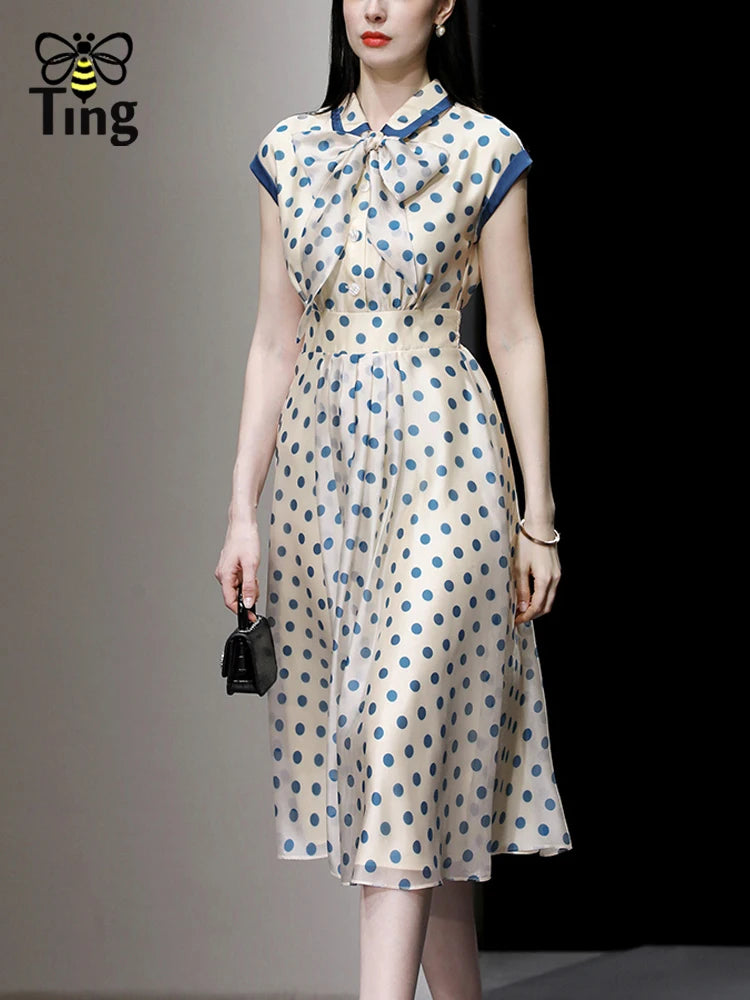 Fashion Vintage Polka Dot Print Elegant Knee Length Dresses