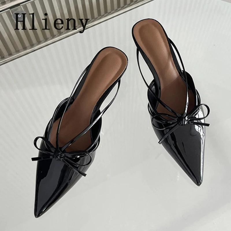 Butterfly-Knot Pointed Toe Low Thin Heels Mules Slippers Women Pumps