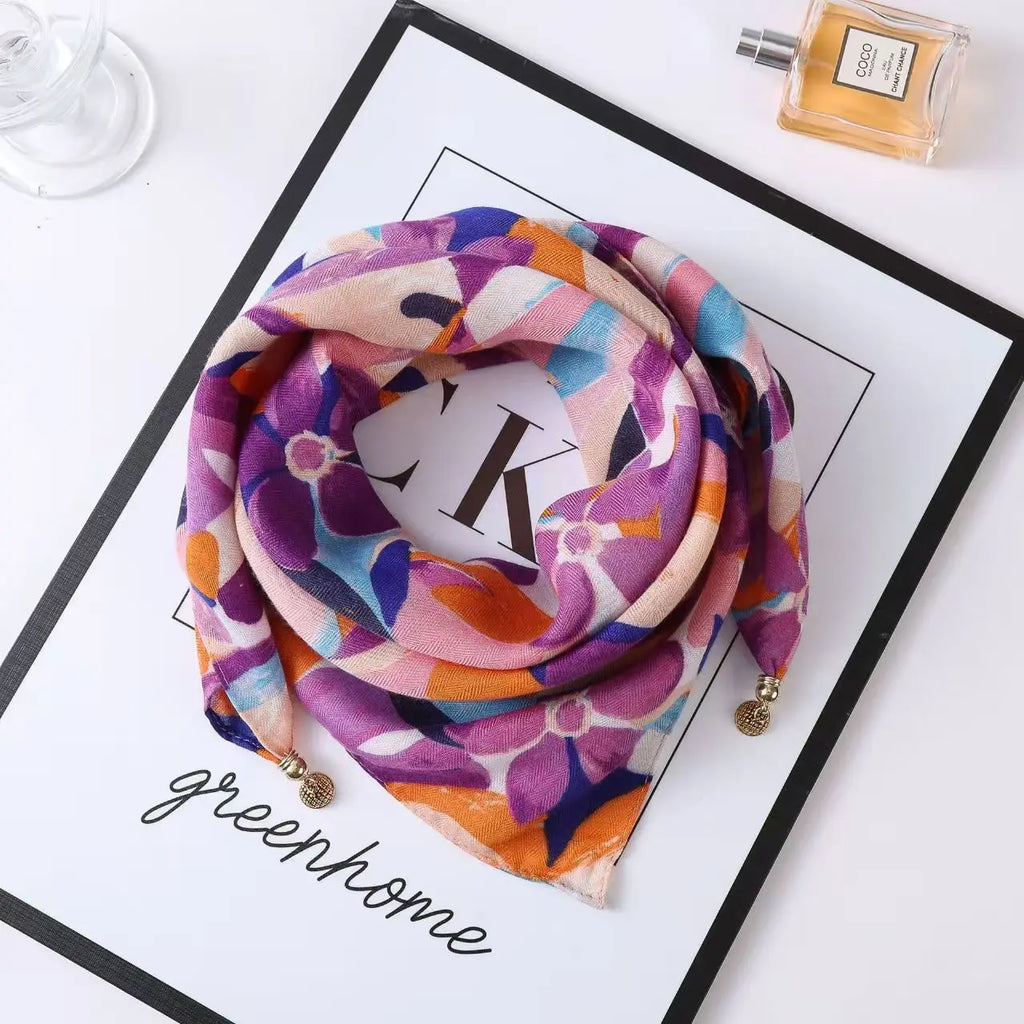 Luxury Magnetic Buckle Striped Silk Scarf