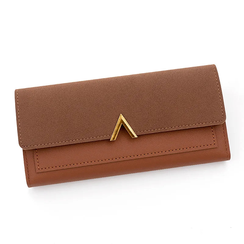 New Korean version women's wallet long V-shaped buckle three fold wallet for women