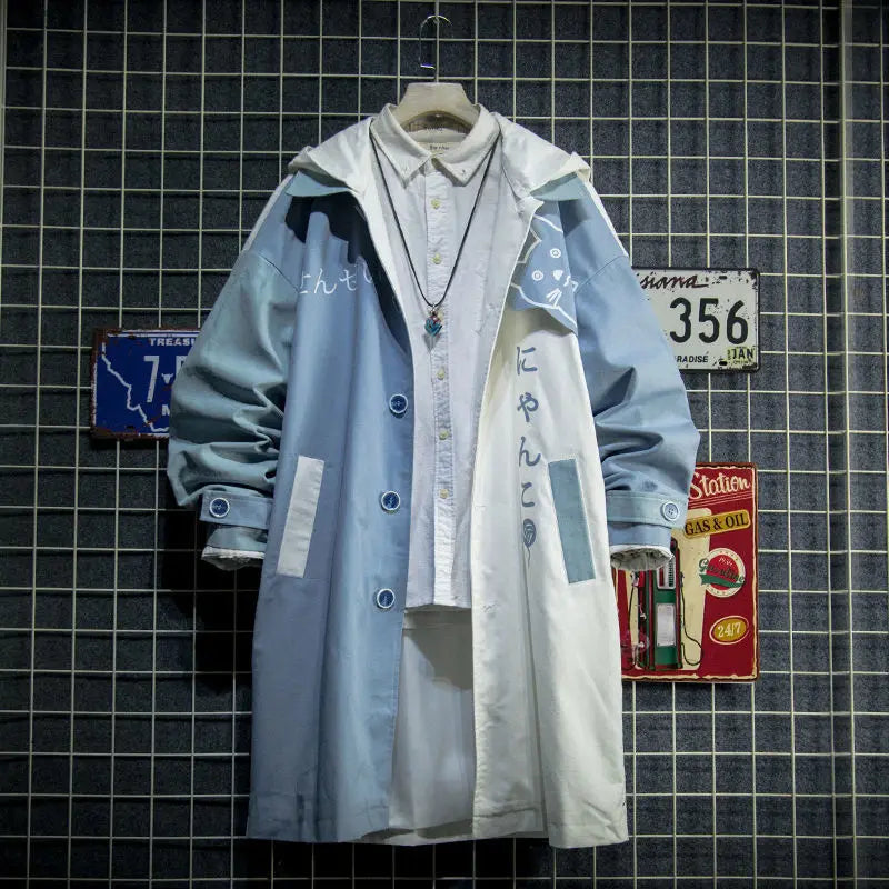 Japanese Style Spring Autumn Men Hoodie Cute Cat Print Patchwork Hoodies Fashion Anime Harajuku Male Sweatshirt