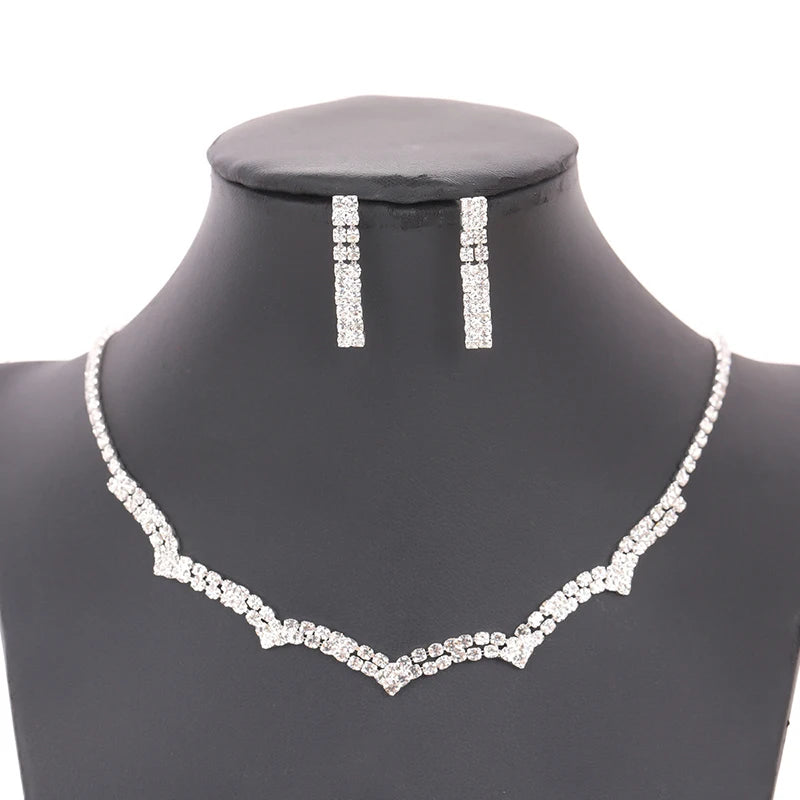 2 Pcs Simple Geometric Zircon Necklace Earrings Kit