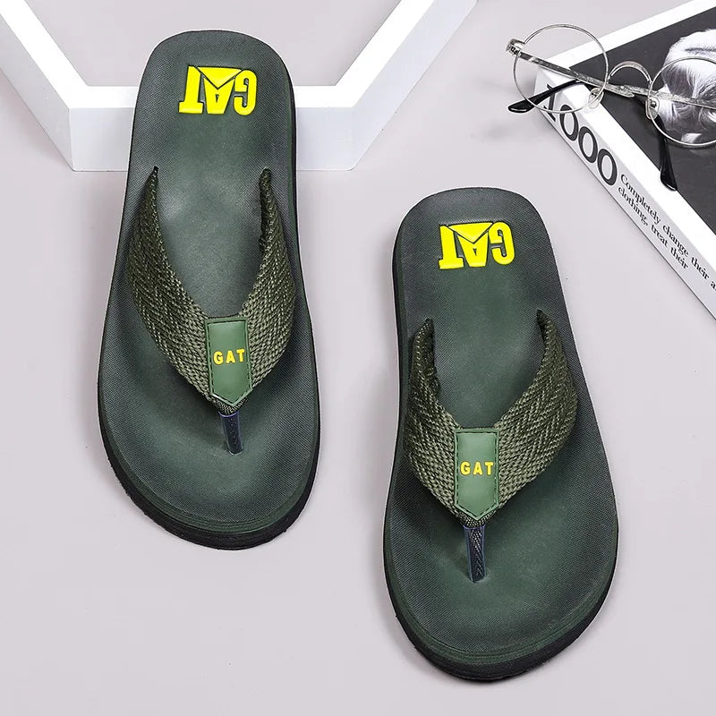 Men's GAT Flip-Flops Wide Strap Non-Pinch Retro Outdoor Anti-Slip Breathable British Style Slippers